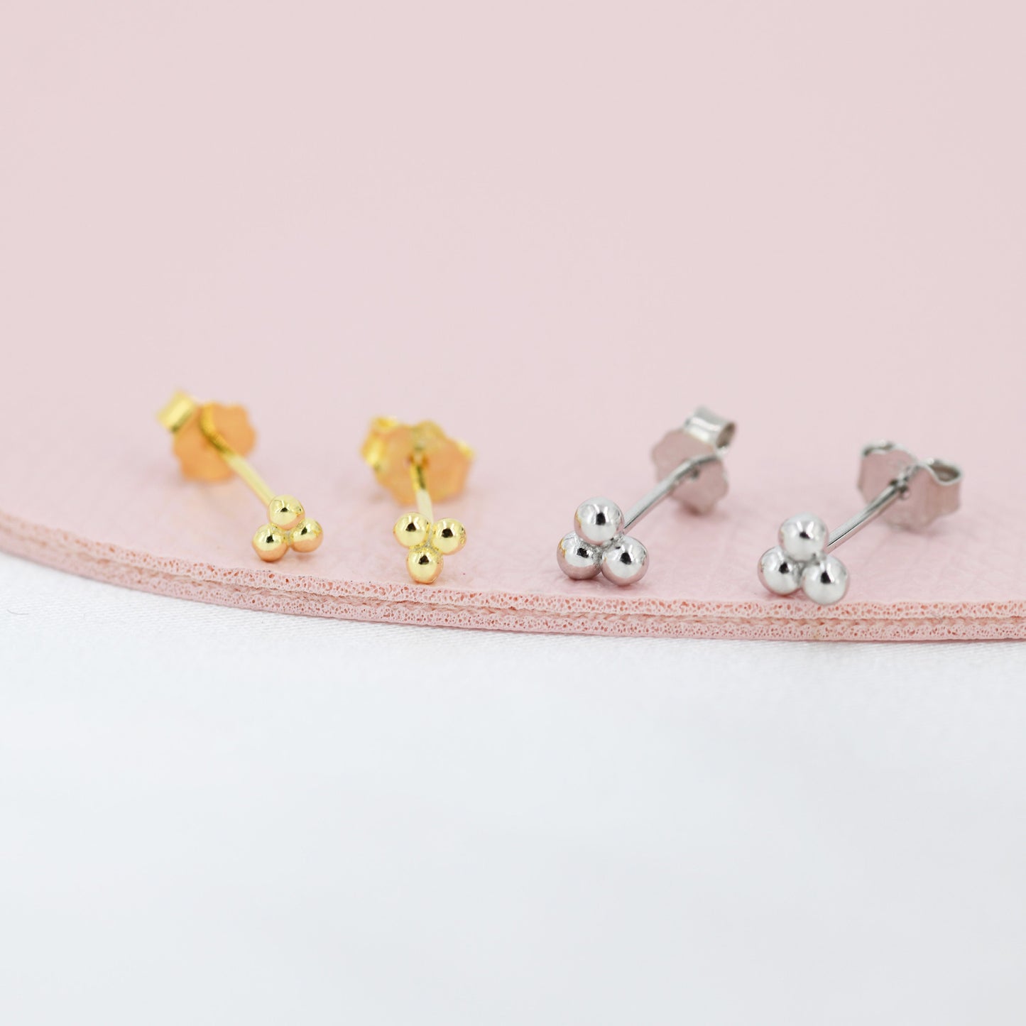 Extra Tiny Three Ball Stud Earrings in Sterling Silver, Gold or Silver, Very Small Earrings, Stacking Earrings