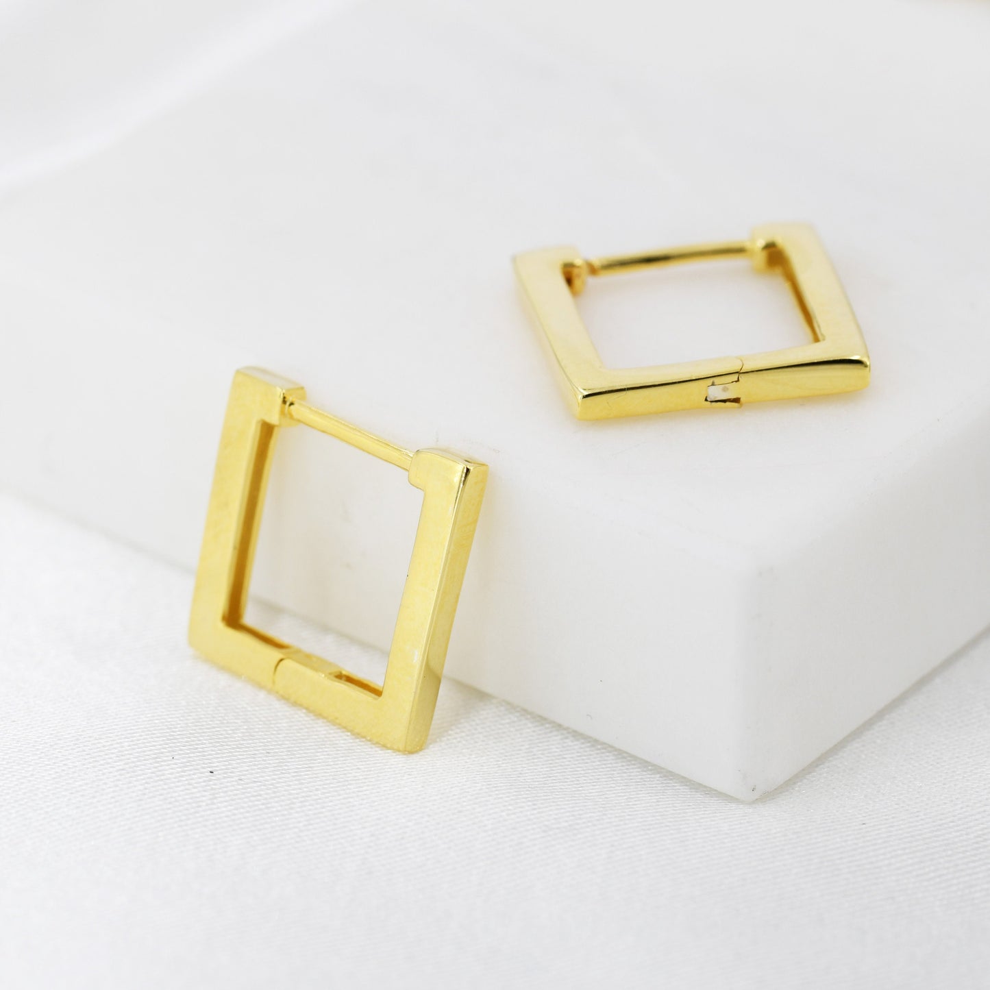 Square Hoop Earrings in Sterling Silver, Silver or Gold, Skinny Geometric Hoop Earrings,  12mm Minimalist Hoops