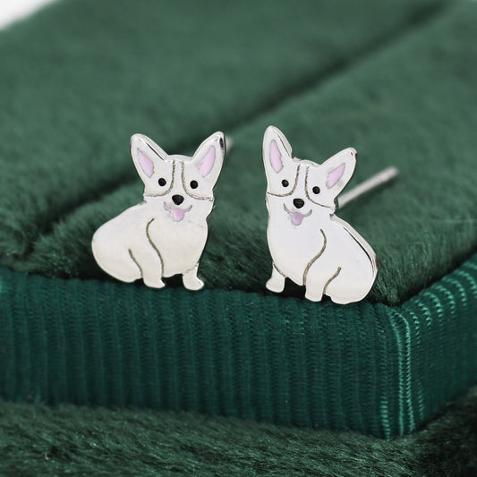 Corgi Dog Stud Earrings in Sterling Silver, Puppy Earrings,  Nature Inspired Animal Earrings, Pet, Terrier