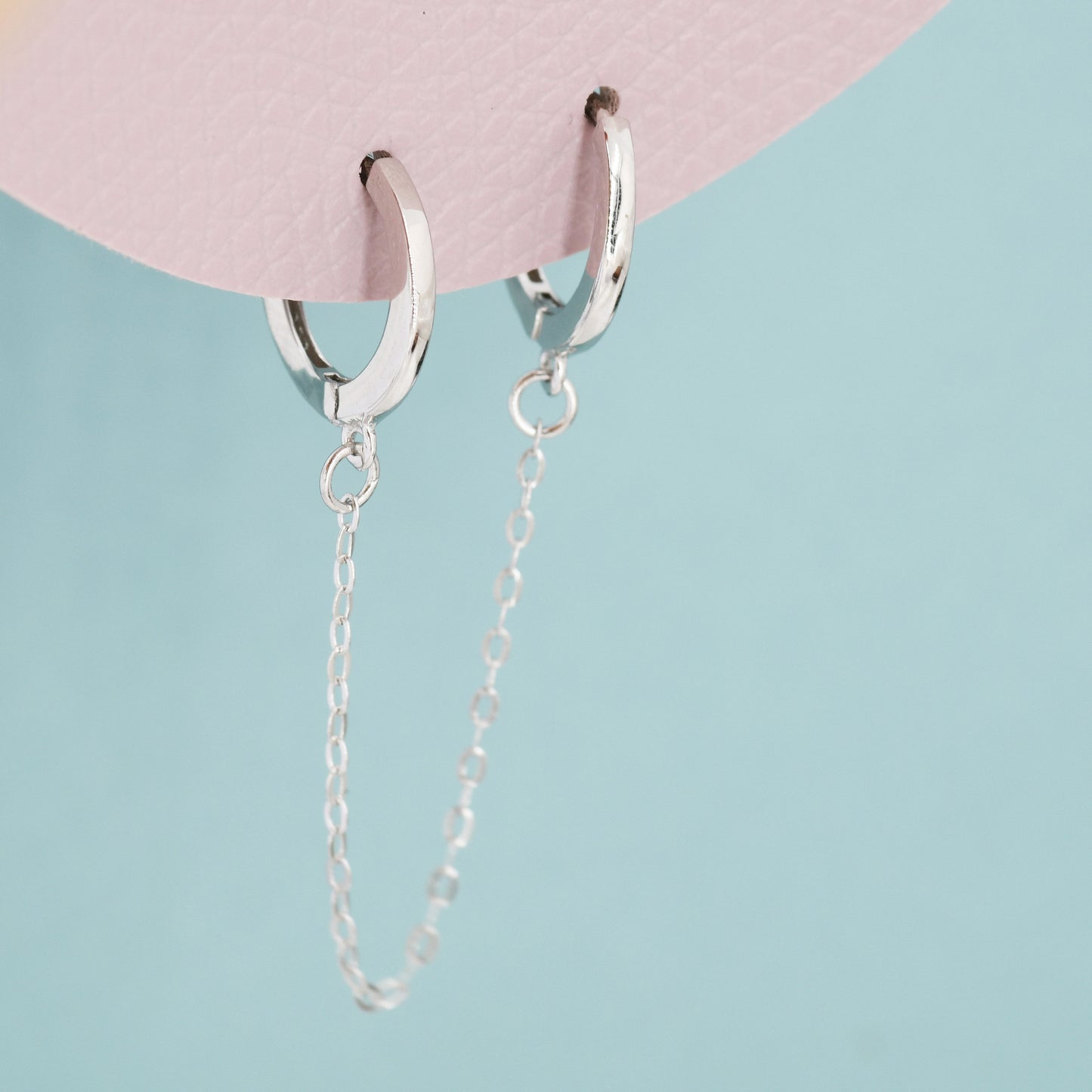 Double Piercing Huggie Hoop Earrings with Chain, Chained Hoop Earrings, Linked Hoops, Linked Hoops