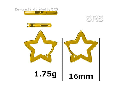 Star Huggie Hoop in Sterling Silver, Silver or Gold, Fun Star Hoop Earrings, Star Earrings