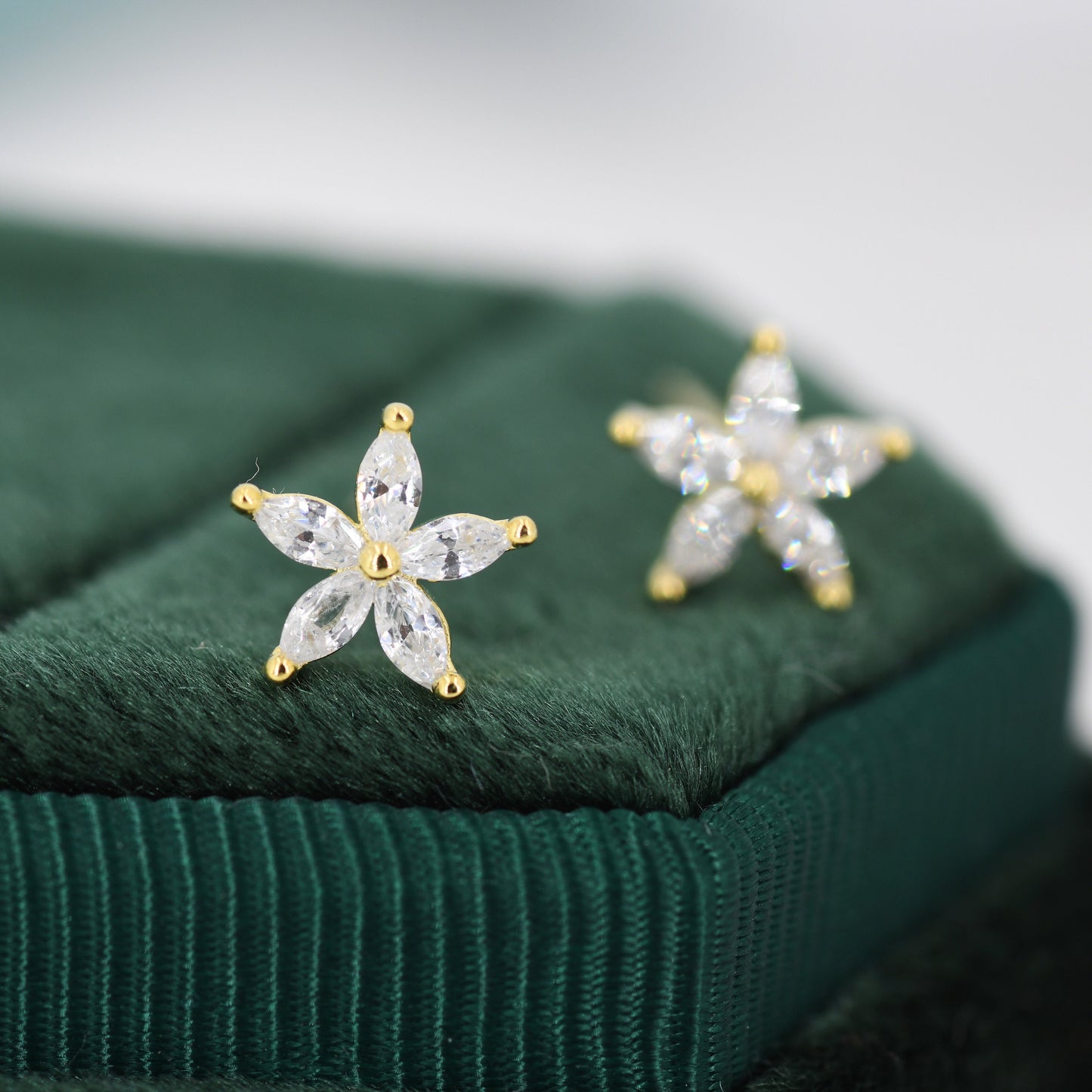 CZ Flower Stud Earrings in Sterling Silver, Silver or Gold, Forget-me-not Crystal Earrings