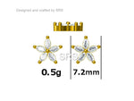 CZ Flower Stud Earrings in Sterling Silver, Silver or Gold, Forget-me-not Crystal Earrings