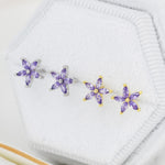 Amethyst Purple CZ Flower Stud Earrings in Sterling Silver, Silver or Gold, Marquise Crystal Earrings