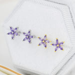 Amethyst Purple CZ Flower Stud Earrings in Sterling Silver, Silver or Gold, Marquise Crystal Earrings