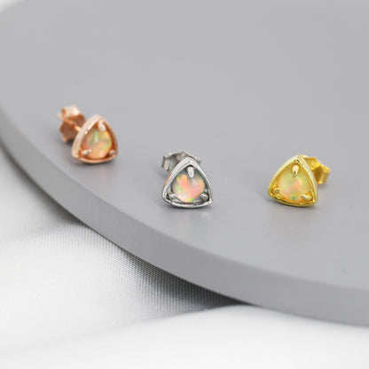 Triangle Opal Stud Earrings in Sterling Silver, Silver, Gold or Rose Gold, Opal Triangle Earrings, Stacking Earrings