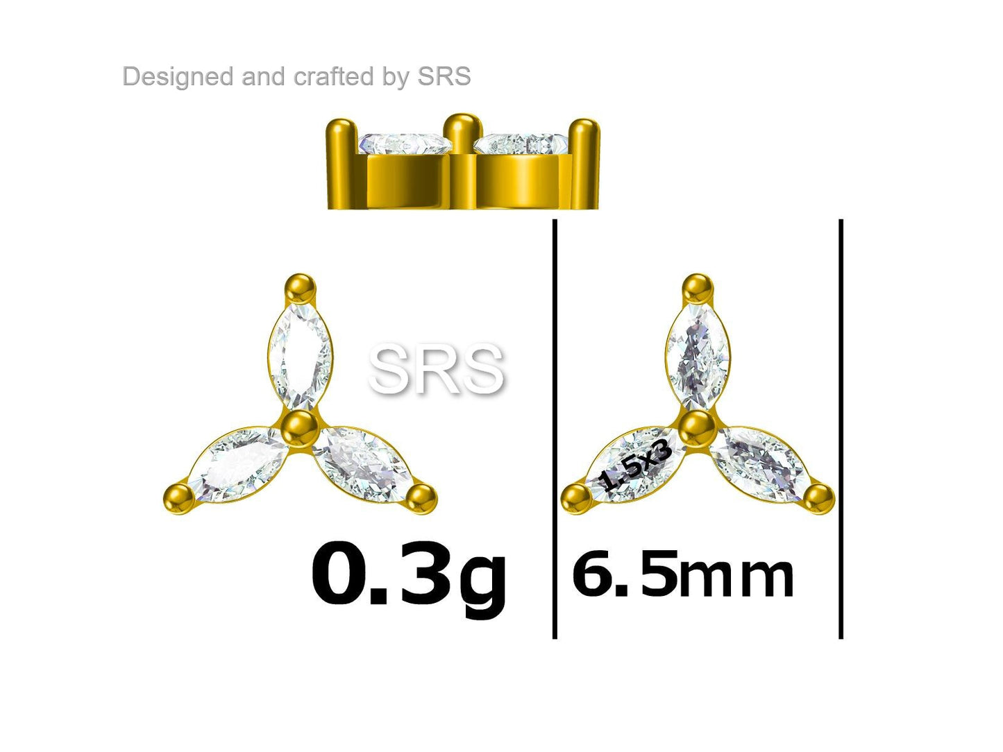 Three Marquise CZ Stud Earrings in Sterling Silver, Silver, Gold or Rose Gold, Three CZ Earrings, Trinity Earrings