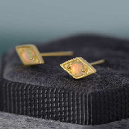 Diamond Shape Opal Stud Earrings in Sterling Silver, Silver, Gold or Rose Gold, Geometry Opal Earrings, Stacking Earrings