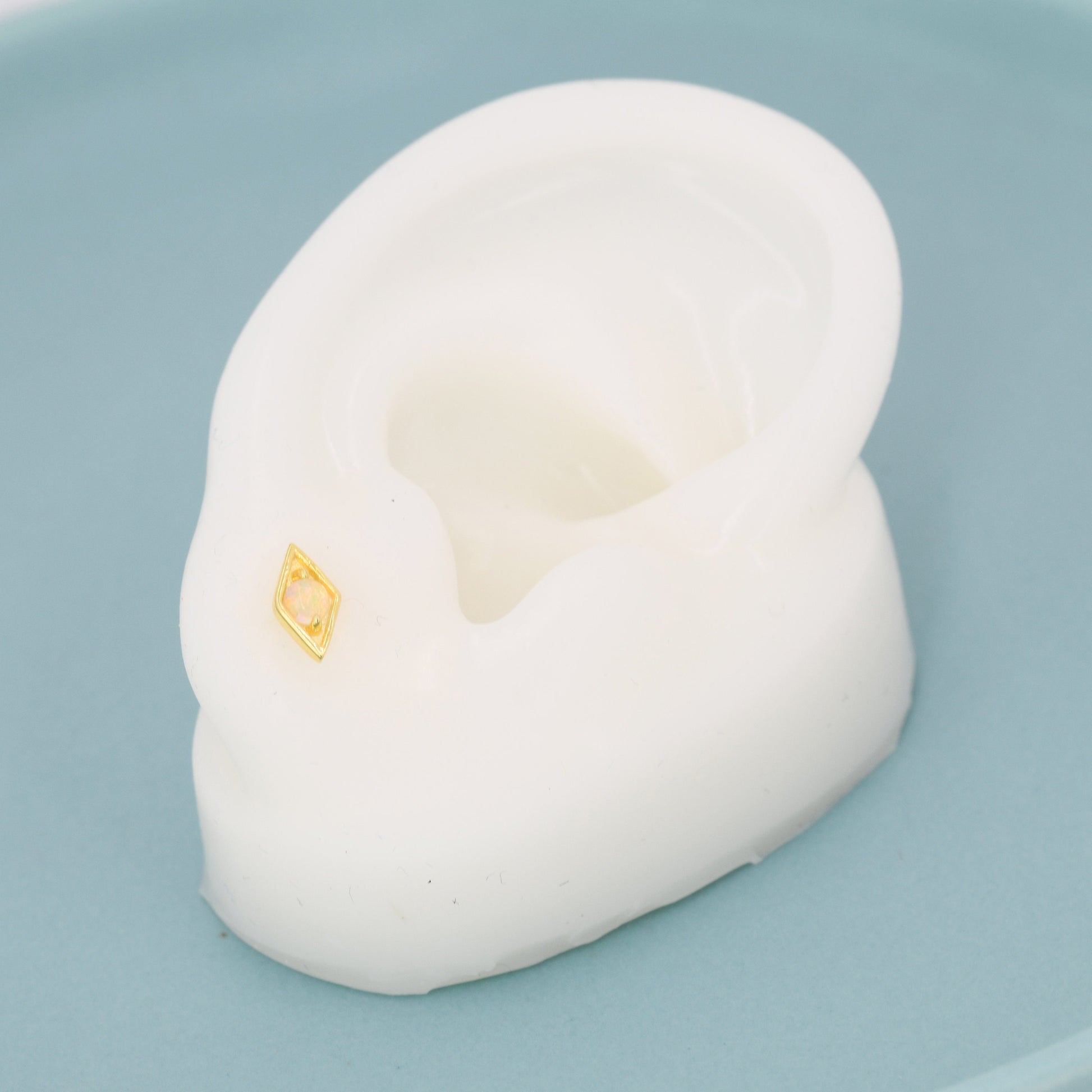 Diamond Shape Opal Stud Earrings in Sterling Silver, Silver, Gold or Rose Gold, Geometry Opal Earrings, Stacking Earrings