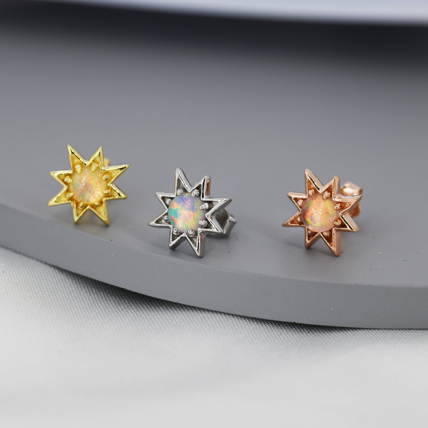 Starburst Opal Stud Earrings in Sterling Silver, Silver, Gold or Rose Gold, Star Opal Earrings, Stacking Earrings