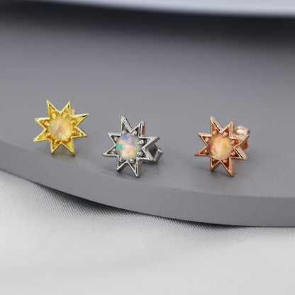 Starburst Opal Stud Earrings in Sterling Silver, Silver, Gold or Rose Gold, Star Opal Earrings, Stacking Earrings