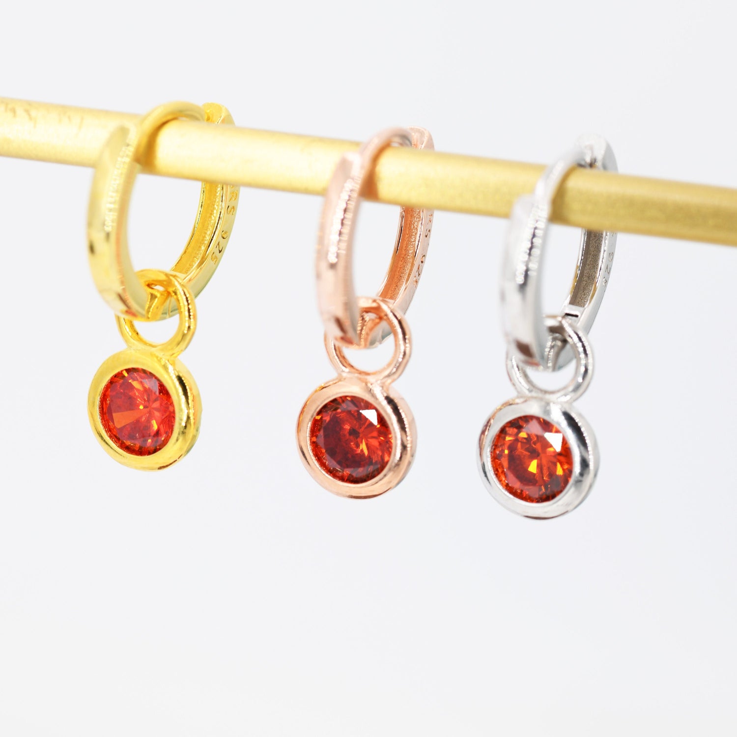 January Birthstone Garnet Hoop Earrings in Sterling Silver, Detachable Dangle Hoop Earrings, Silver, Gold or Rose Gold, Interchangeable