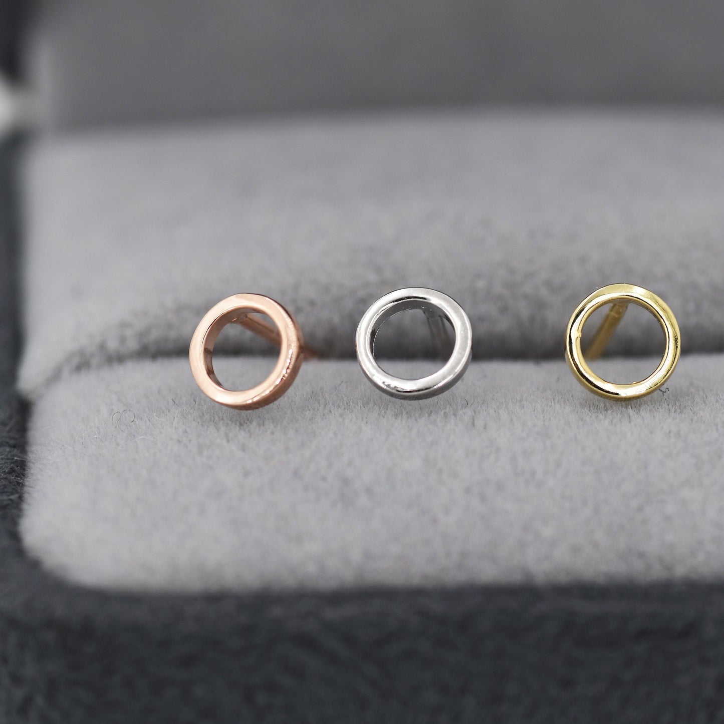 Tiny Open Circle Stud Earrings in Sterling Silver, Silver, Gold or Rose Gold, Circle Earrings, Geometric Minimalist Earrings