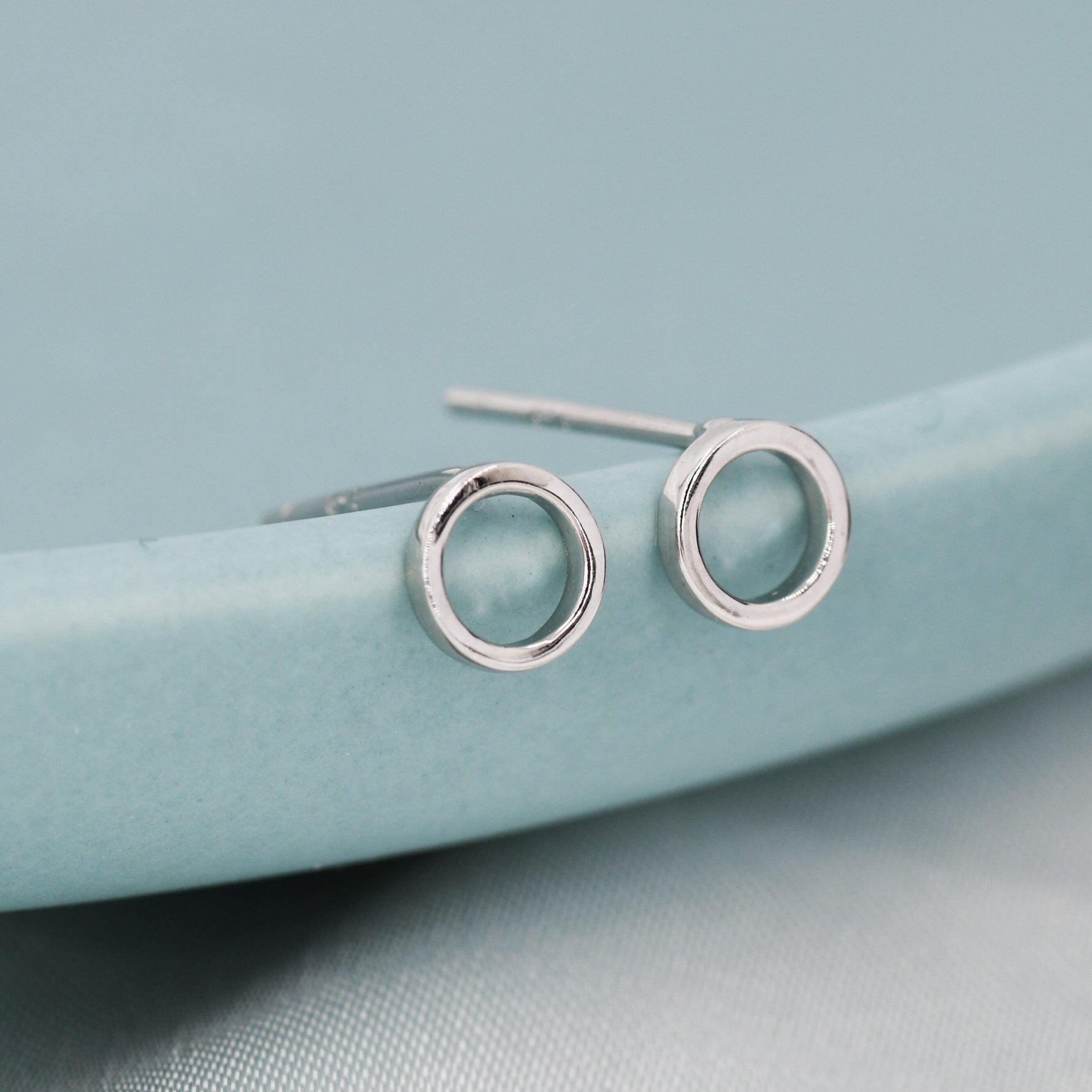 Sterling Silver Very Tiny Little Karma Circle Stud Earrings Minimalist Geometric Jewellery, Textured Finish