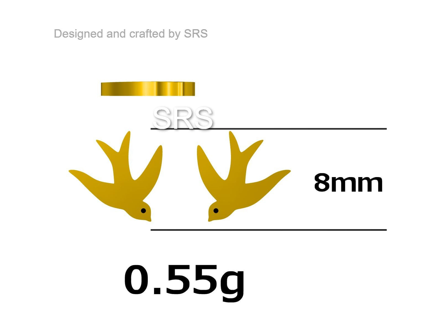 Swallow Bird Stud Earrings in Sterling Silver Flying Bird Earrings, Silver or Gold or Rose Gold, Nature Inspired Animal Earrings