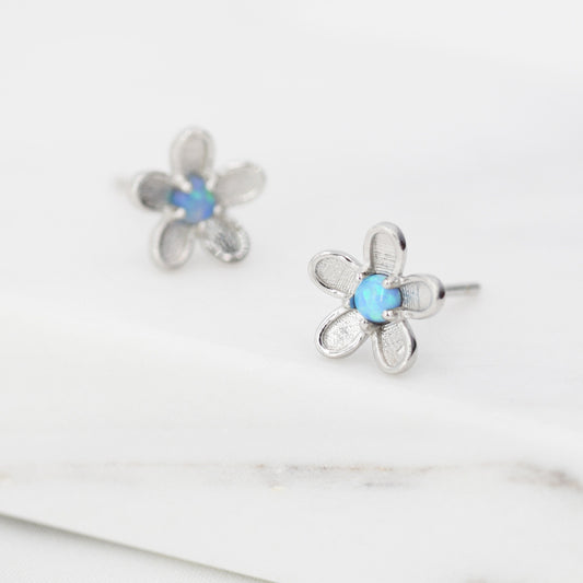 Opal Forget-me-not Flower Stud Earrings in Sterling Silver, Flower Earrings, Nature Inspired Floral Earrings