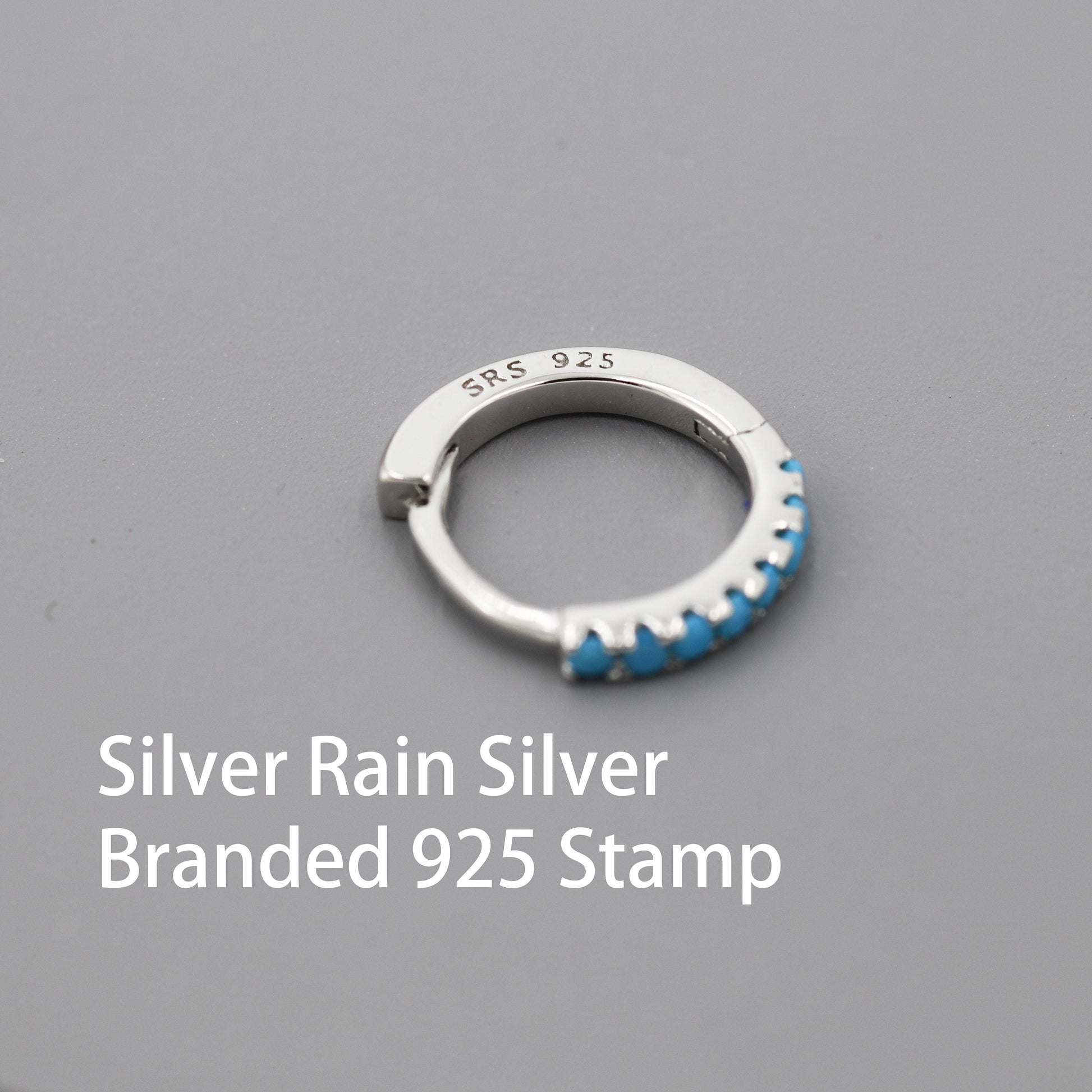 Turquoise Huggie Hoop in Sterling Silver, Silver or Gold, 8mm Inner Diameter Hoop Earrings, Turquoise Earrings