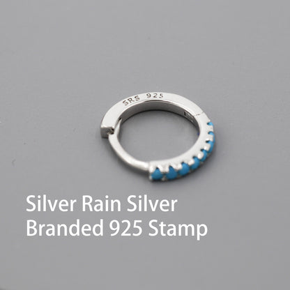 Turquoise Huggie Hoop in Sterling Silver, Silver or Gold, 8mm Inner Diameter Hoop Earrings, Turquoise Earrings