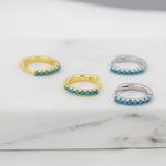 Turquoise Huggie Hoop in Sterling Silver, Silver or Gold, 6mm, 7mm, 8mm and 9mm Inner Diameter Hoop Earrings, Turquoise Earrings