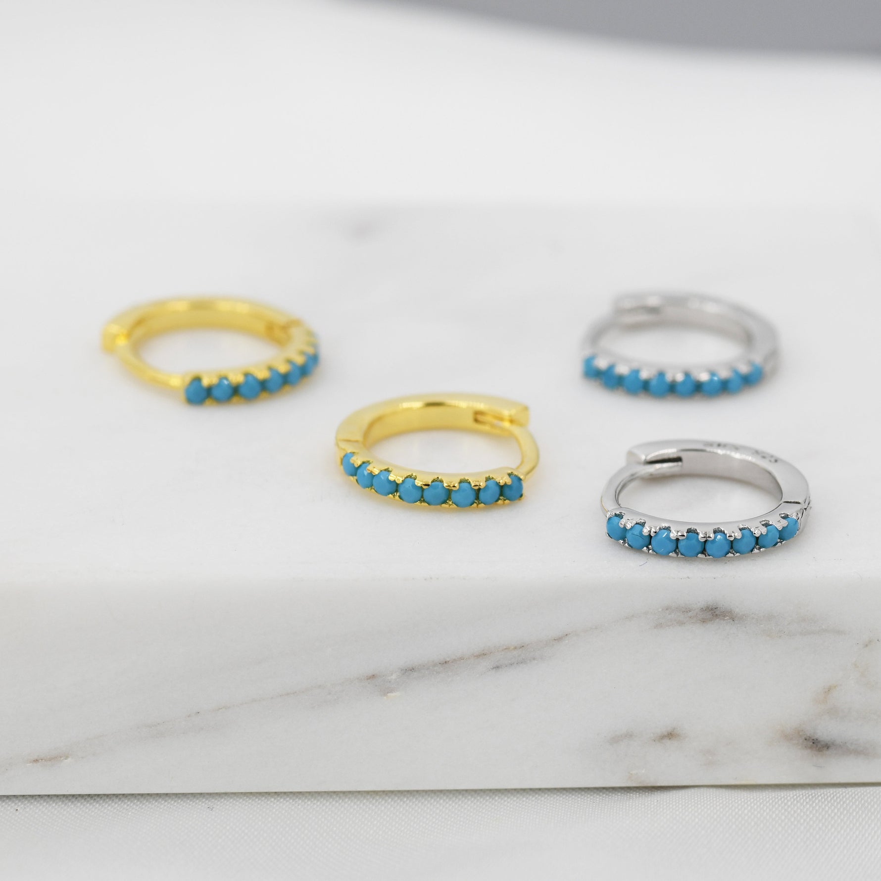 Turquoise Huggie Hoop in Sterling Silver, Silver or Gold, 6mm, 7mm, 8mm and 9mm Inner Diameter Hoop Earrings, Turquoise Earrings