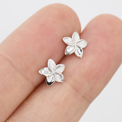 Tiny Plumeria Flower Stud Earrings in Sterling Silver, Small Flower Earrings, Nature Inspired Floral Earrings
