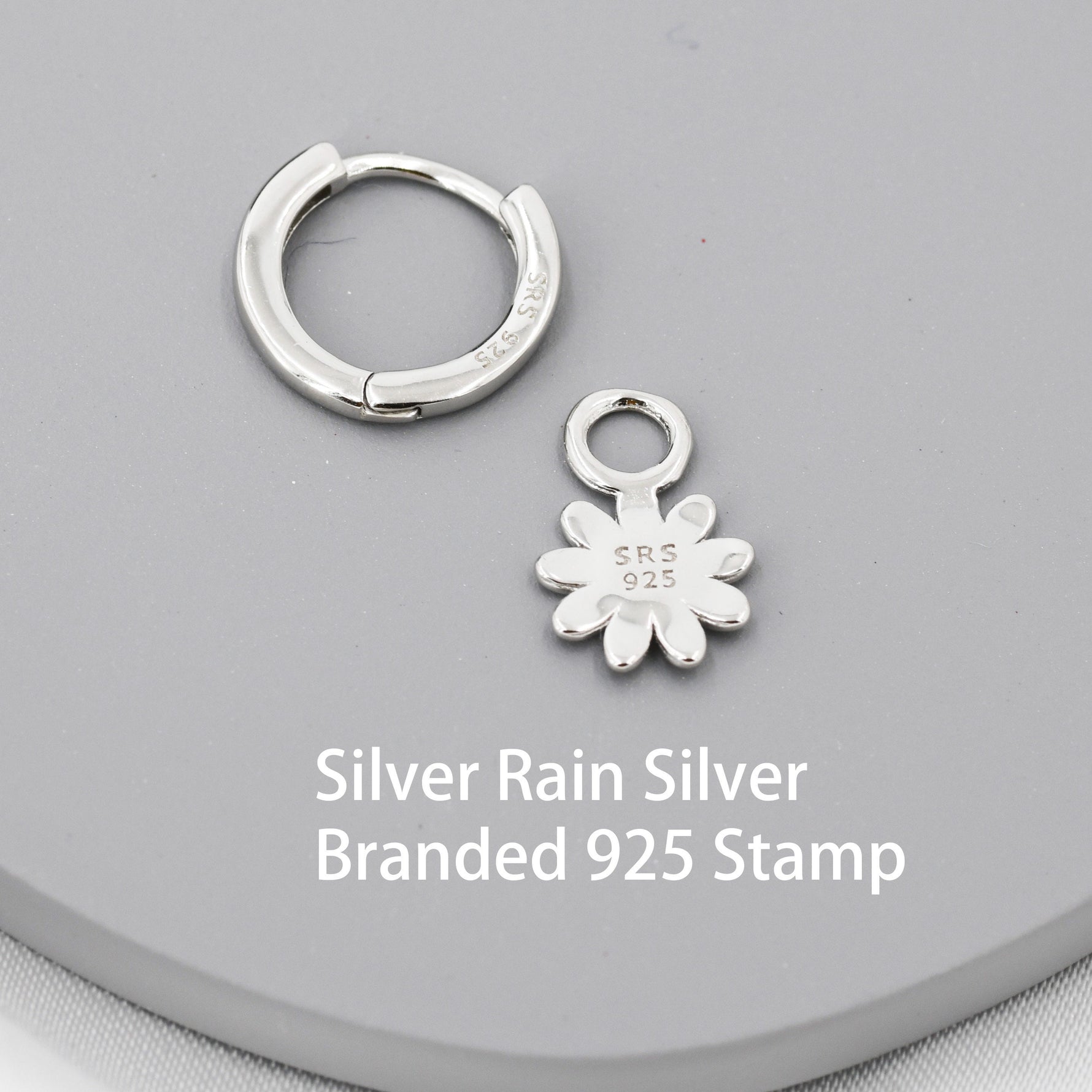 Little Daisy Flower Charmed Hoop Earrings in Sterling Silver - Cute Flower Blossom Huggie Hoop Earrings - Fun, Whimsical