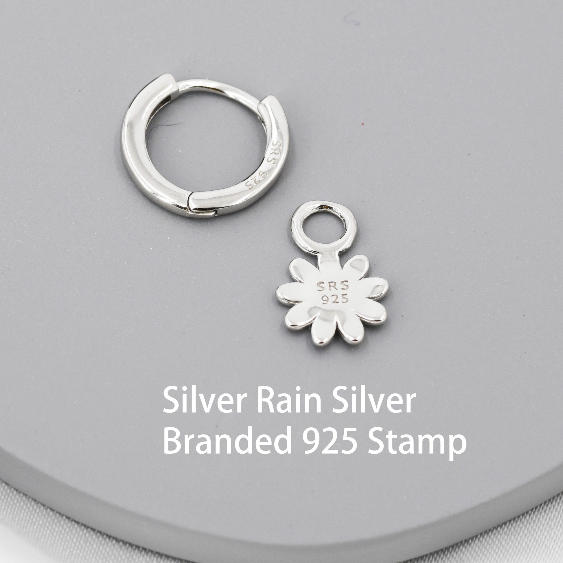 Little Daisy Flower Charmed Hoop Earrings in Sterling Silver - Cute Flower Blossom Huggie Hoop Earrings - Fun, Whimsical