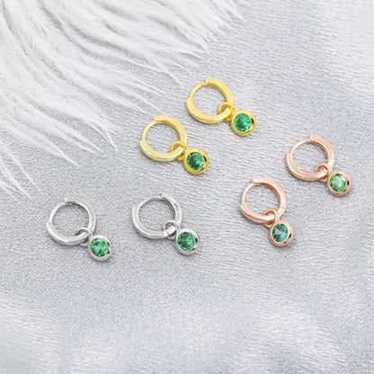 May Birthstone Emerald Green Crystal Drop Hoop Earrings in Sterling Silver, Detachable Dangle Earrings, Silver, Gold, Rose Gold