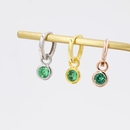 May Birthstone Emerald Green Crystal Drop Hoop Earrings in Sterling Silver, Detachable Dangle Earrings, Silver, Gold, Rose Gold