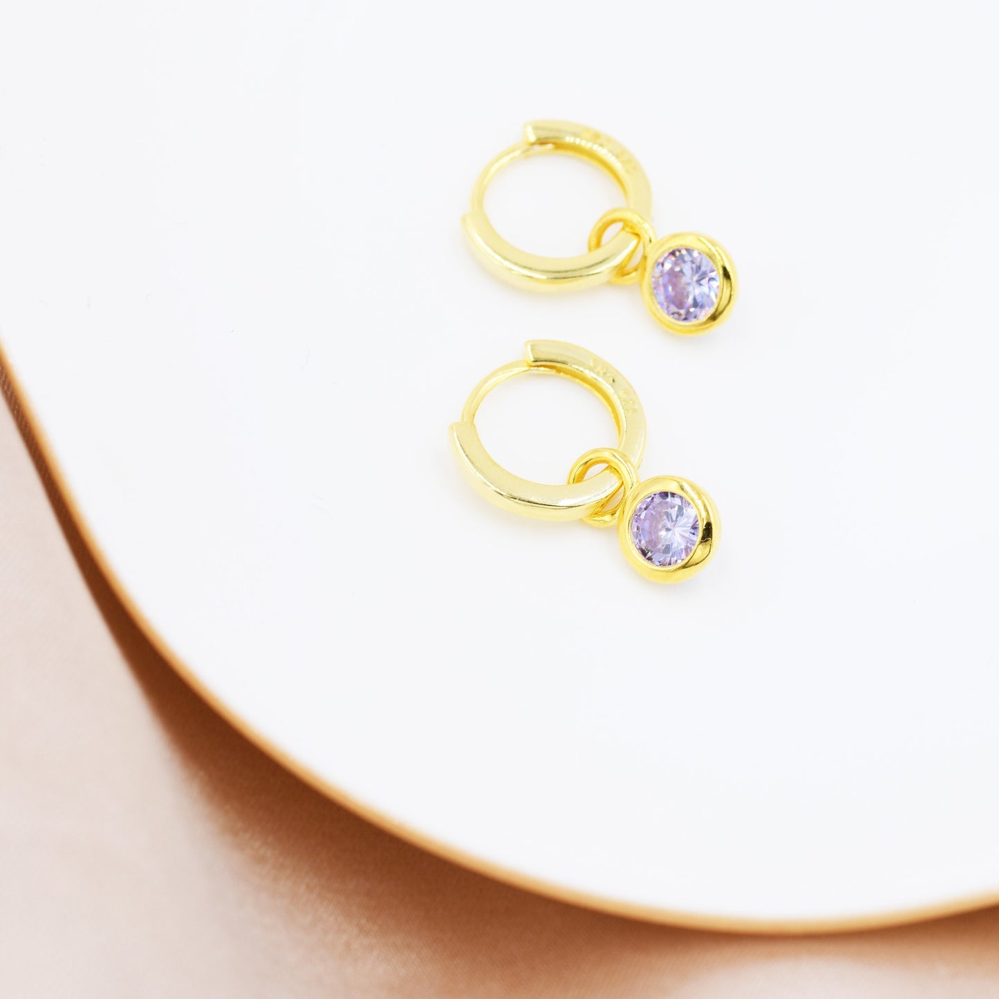 June Birthstone Alexandrite Crystal Drop Hoop Earrings in Sterling Silver, Detachable Dangle Earrings, Silver, Gold, Rose Gold