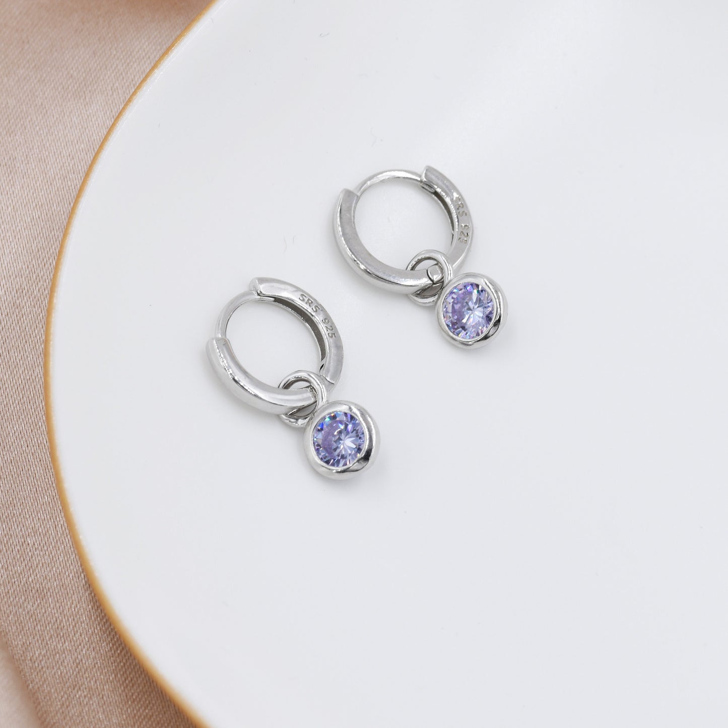 June Birthstone Alexandrite Crystal Drop Hoop Earrings in Sterling Silver, Detachable Dangle Earrings, Silver, Gold, Rose Gold