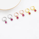 July Birthstone Ruby Red Crystal Drop Hoop Earrings in Sterling Silver, Detachable Dangle Earrings, Silver, Gold, Rose Gold