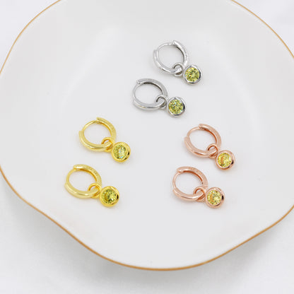 August Birthstone Peridot Green Crystal Drop Hoop Earrings in Sterling Silver, Detachable Dangle Earrings, Silver, Gold, Rose Gold