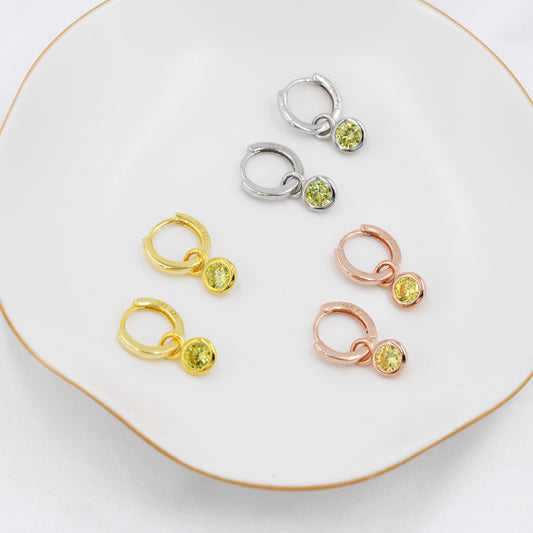 August Birthstone Peridot Green Crystal Drop Hoop Earrings in Sterling Silver, Detachable Dangle Earrings, Silver, Gold, Rose Gold