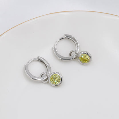 August Birthstone Peridot Green Crystal Drop Hoop Earrings in Sterling Silver, Detachable Dangle Earrings, Silver, Gold, Rose Gold