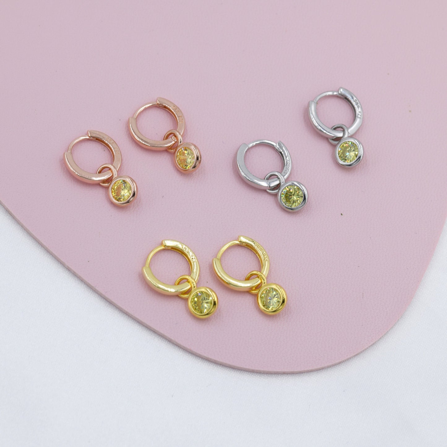 August Birthstone Peridot Green Crystal Drop Hoop Earrings in Sterling Silver, Detachable Dangle Earrings, Silver, Gold, Rose Gold