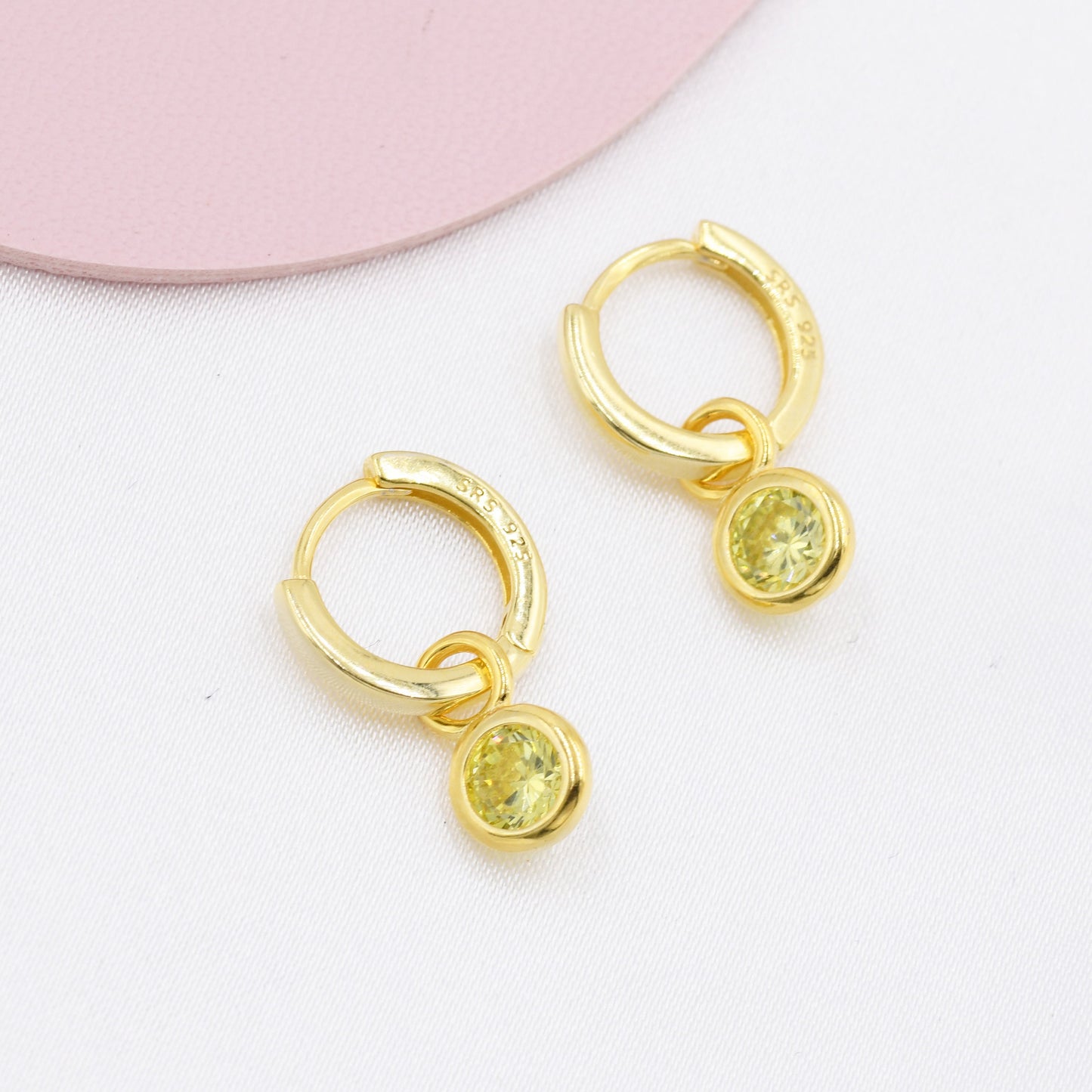 August Birthstone Peridot Green Crystal Drop Hoop Earrings in Sterling Silver, Detachable Dangle Earrings, Silver, Gold, Rose Gold