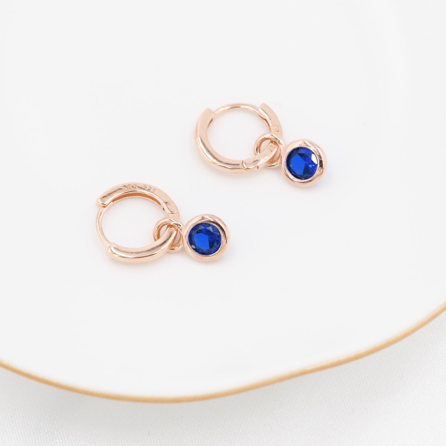 September Birthstone Sapphire Blue Crystal Drop Hoop Earrings in Sterling Silver, Detachable Dangle Earrings, Silver, Gold, Rose Gold