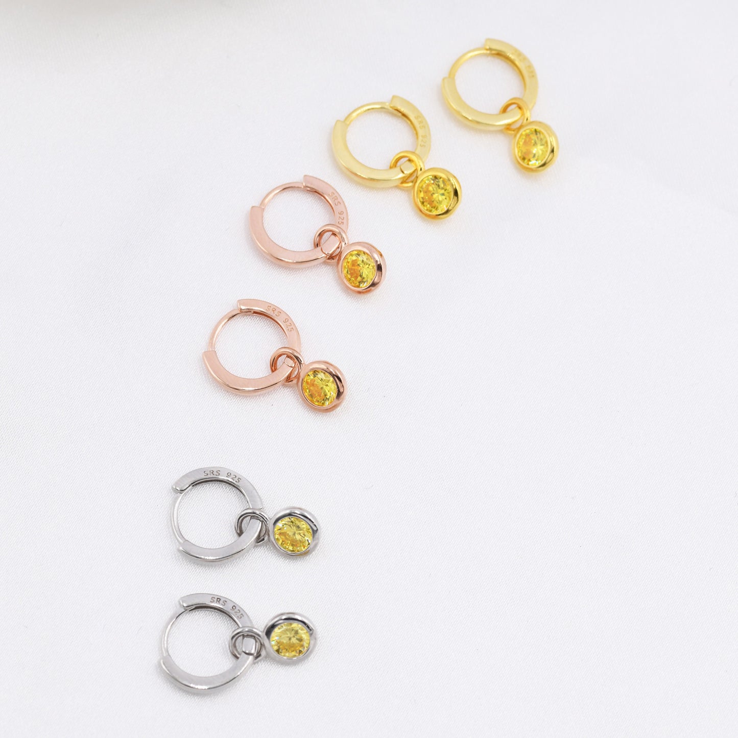 November Birthstone Citrine Yellow Crystal Drop Hoop Earrings in Sterling Silver, Detachable Dangle Earrings, Silver, Gold, Rose Gold