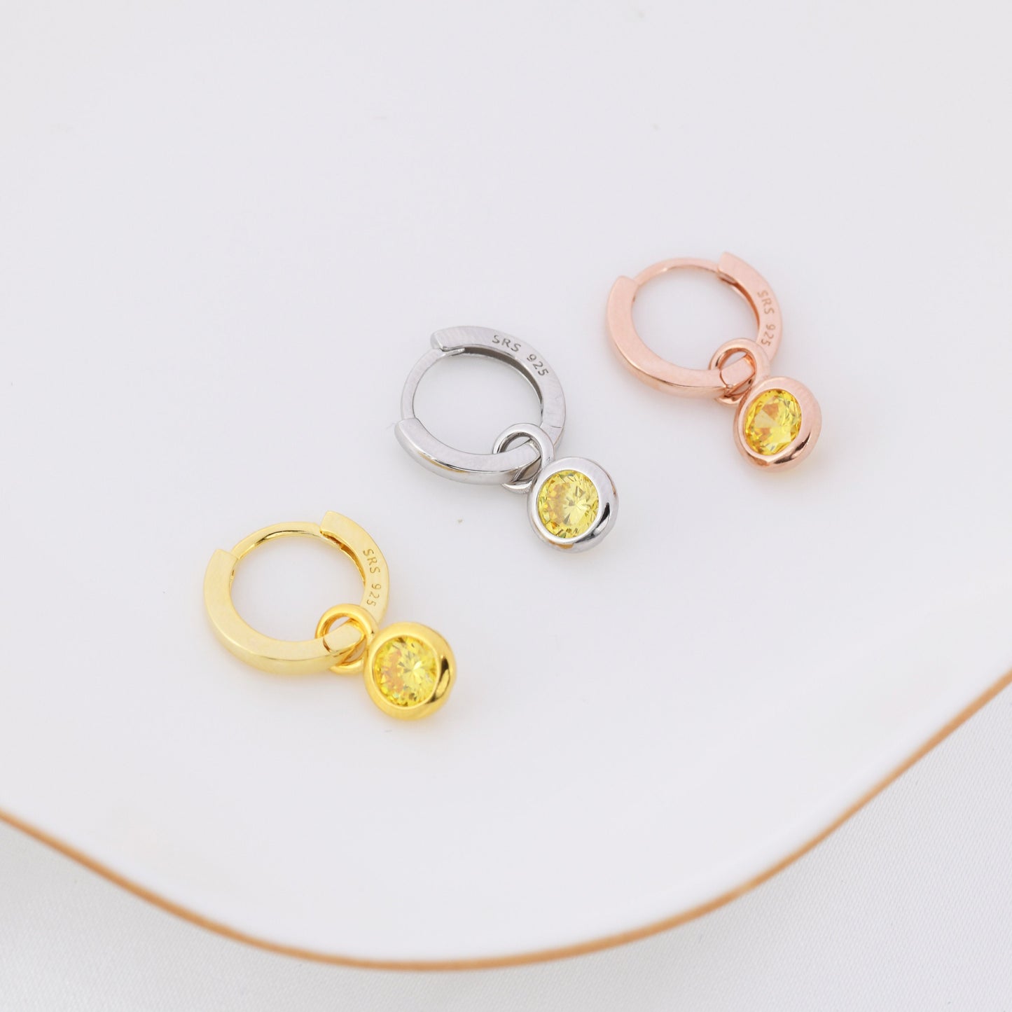 November Birthstone Citrine Yellow Crystal Drop Hoop Earrings in Sterling Silver, Detachable Dangle Earrings, Silver, Gold, Rose Gold