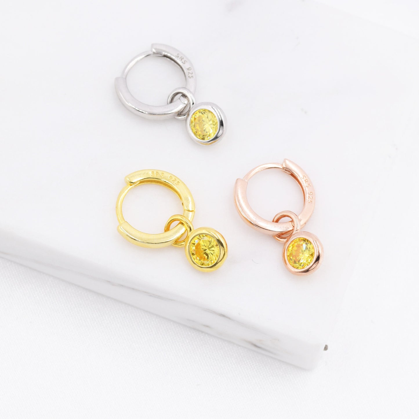 November Birthstone Citrine Yellow Crystal Drop Hoop Earrings in Sterling Silver, Detachable Dangle Earrings, Silver, Gold, Rose Gold