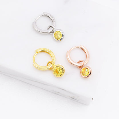 November Birthstone Citrine Yellow Crystal Drop Hoop Earrings in Sterling Silver, Detachable Dangle Earrings, Silver, Gold, Rose Gold