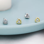 Tiny CZ Heart Stud Earrings in Sterling Silver, Silver or Gold, Crystal Heart Earrings, Stacking Earrings