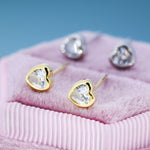 Tiny CZ Heart Stud Earrings in Sterling Silver, Silver or Gold, Crystal Heart Earrings, Stacking Earrings