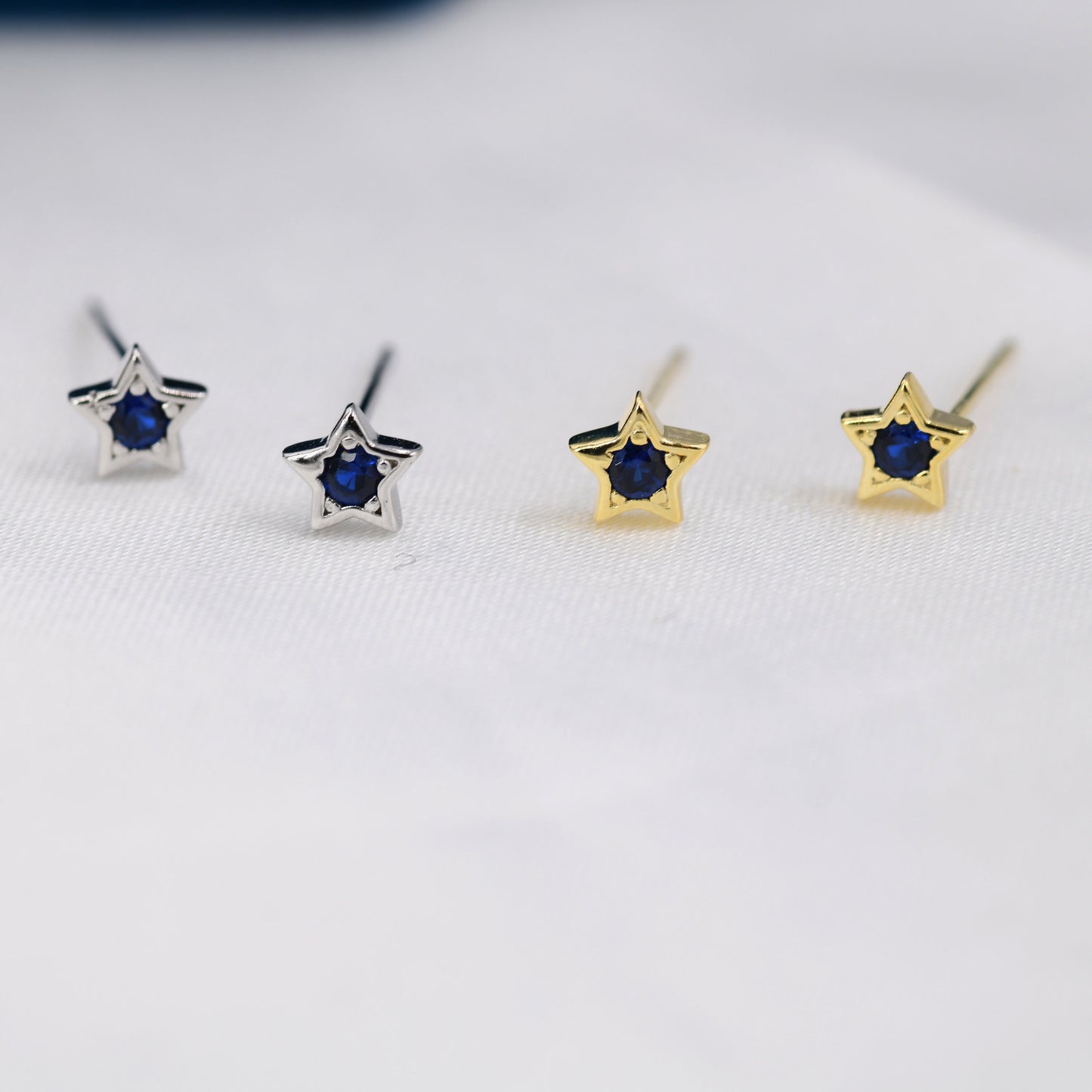 Tiny Sapphire Blue CZ Star Stud Earrings in Sterling Silver, Silver or Gold,  Blue Crystal Star Earrings, Stacking Earrings