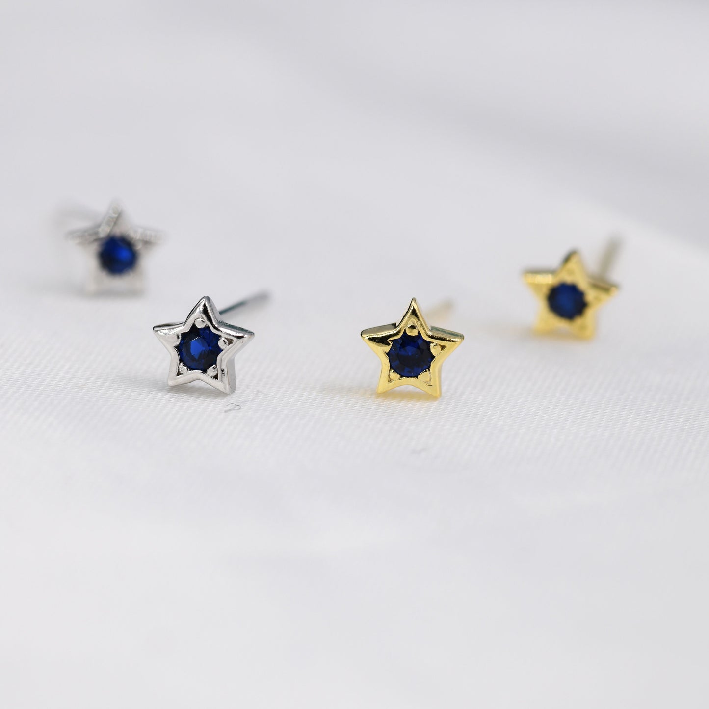 Tiny Sapphire Blue CZ Star Stud Earrings in Sterling Silver, Silver or Gold,  Blue Crystal Star Earrings, Stacking Earrings