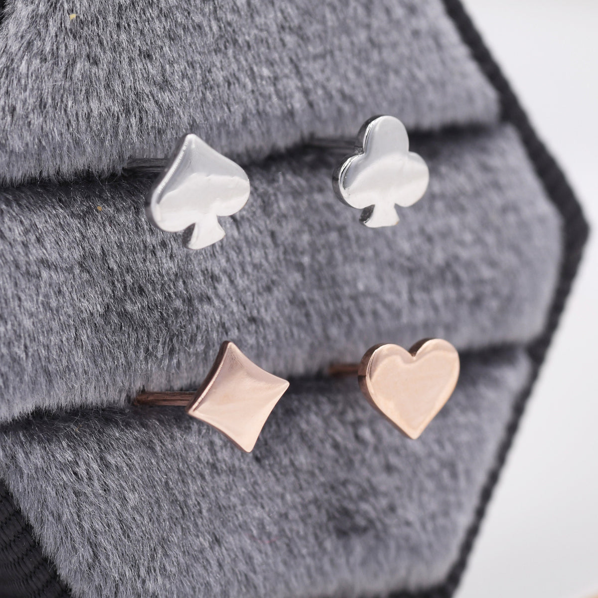 Card Suit Stud Earrings in Sterling Silver, Poker Set Earrings, Rose Gold, Spade Earring, Club Earring, Diamond Earring, Heart earring