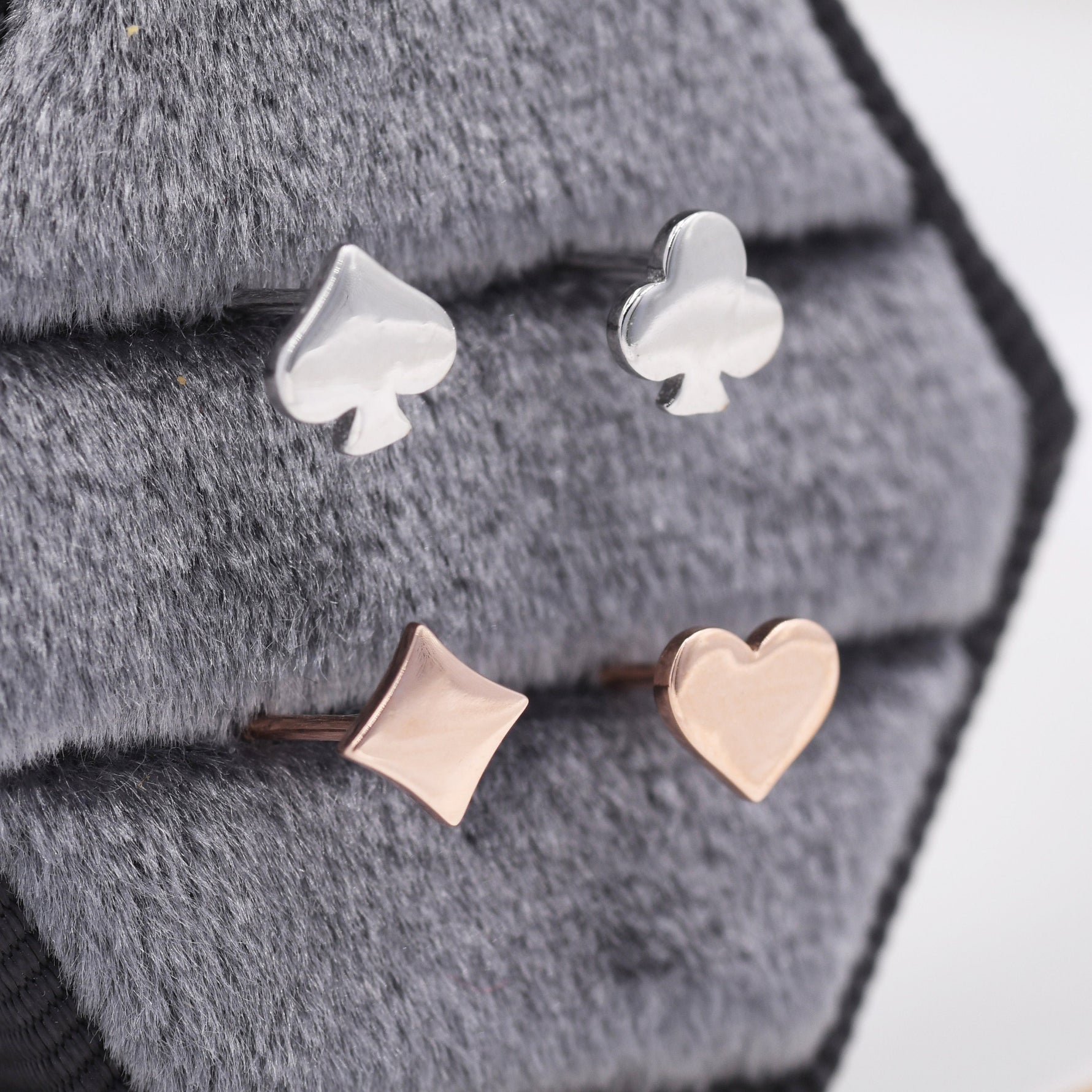 Card Suit Stud Earrings in Sterling Silver, Poker Set Earrings, Rose Gold, Spade Earring, Club Earring, Diamond Earring, Heart earring