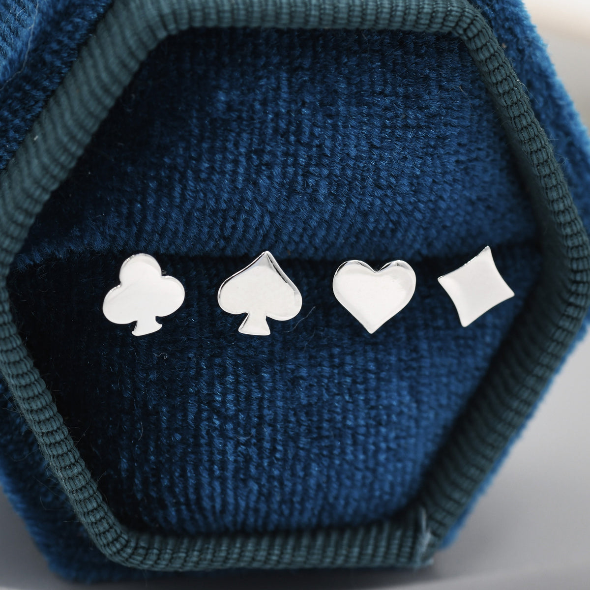 Card Suit Stud Earrings in Sterling Silver, Poker Set Earrings, Spade Earring, Club Earring, Diamond Earring, Heart earring