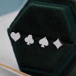 Card Suit Stud Earrings in Sterling Silver, Poker Set Earrings, Spade Earring, Club Earring, Diamond Earring, Heart earring